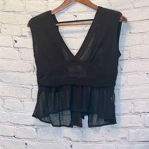 RO+DE Black Sheer Plunge Neckline Bow Tie Top Size X-Small Brand New W/Tags